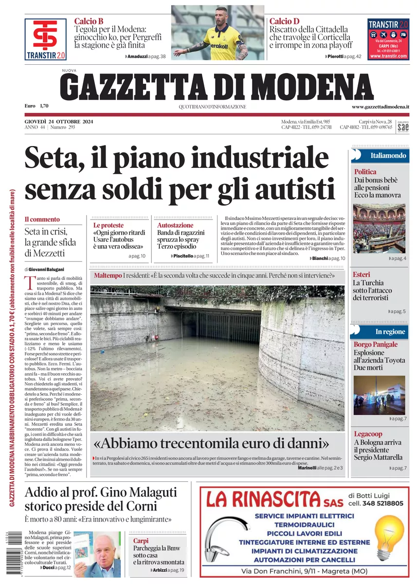 Prima-pagina-gazzetta di modena-oggi-edizione-del-2024-10-24